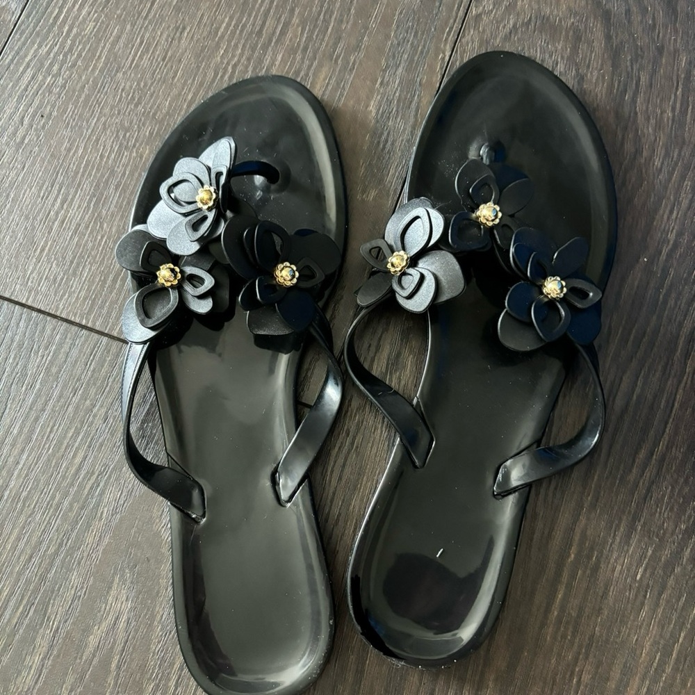 Elegant Black Floral Women's Sandals